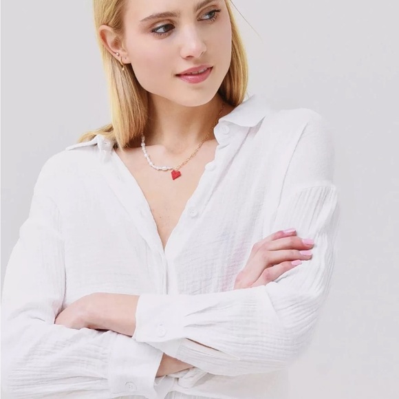 Revolve Monrow Relaxed Button up Blouse In Chalk Long Sleeve Size Medium - Picture 2 of 10